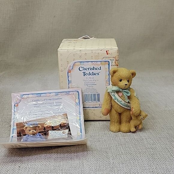 Cherished Teddies Bear "This Calls for a Celebration" Congrats Figurine 1997 w/b - Picture 1 of 9